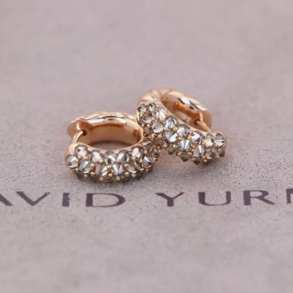 25095 David Yurman 18K Rose Gold Reverse Set Pave Diamond Hoop Earrings - Picture 1 of 6